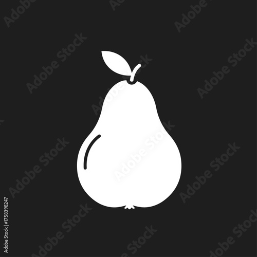 Minimalist White Pear Icon on Black Background
