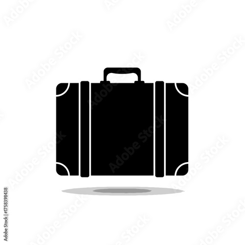 Black Suitcase Icon or Luggage Symbol on White Background