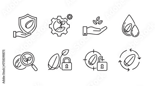 Organic seed and agriculture icons set quality control and sustainability symbols vector