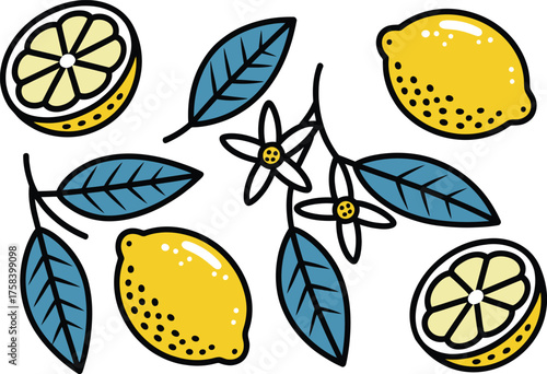 Vibrant lemons and blossoms create a fresh, zesty pattern for summer designs