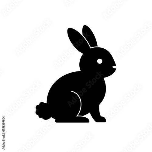 Black Rabbit or Bunny Silhouette Icon Vector Graphic on White Background in Profile View