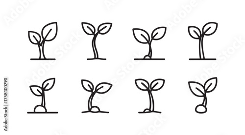 Seedling growth stages hand drawn icon set nature plant development concept agriculture farming icons vector