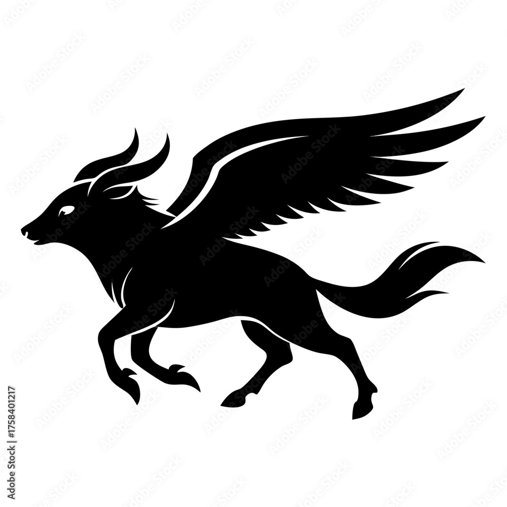 Fototapeta premium Soaring Tusk vector clean black silhouette design white background
