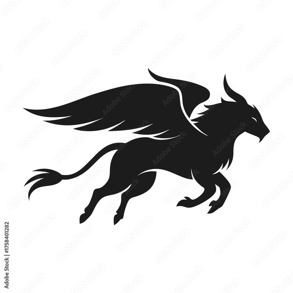 Fototapeta premium Soaring Tusk vector clean black silhouette design white background