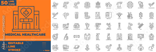 Medical Healthcare Line Editable Icons set. Vector illustration in modern thin line style of medical healthcare icons: health care, medicine, etc