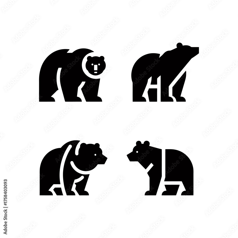 Obraz premium Minimalist Bear Icon Set Bold Symbolic Representations