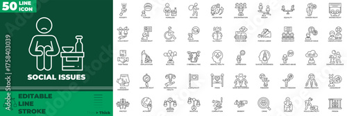 Social Issues Line Editable Icons set. Vector illustration in modern thin line style of social issues icons: global, issue, problem, etc