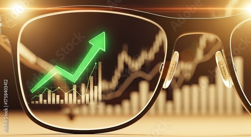 See booming stock market growth with glasses reflecting success and financial prosperity ahead
