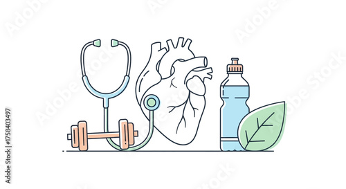 Healthy Lifestyle Medical Symbols and Wellness Elements for a Vibrant and Active Life