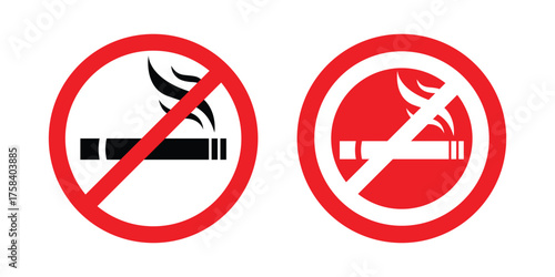 No Smoking Sign Vector. Red Circle Prohibition Symbol