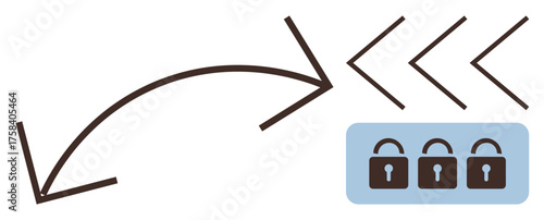 Arrows guiding focus to three padlocks symbolize restricted access, cybersecurity, and decision-making. Ideal for security, technology, access control, data protection, strategy, redirection simple