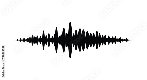 Abstract black silhouette of a dynamic sound wave or audio waveform on a white background silhouette