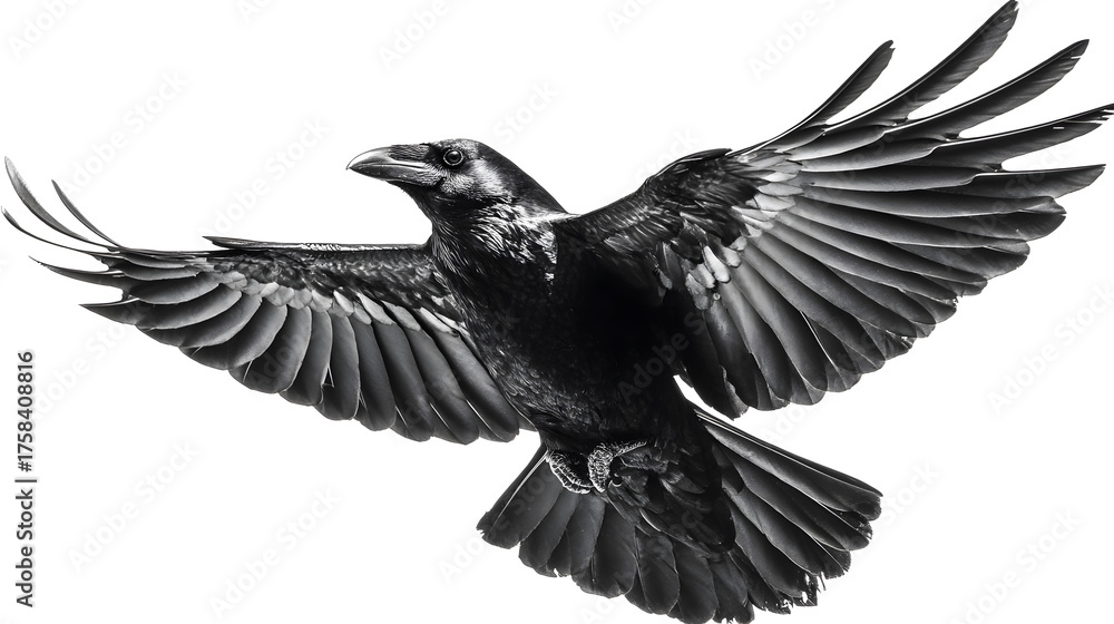 Fototapeta premium A black crow isolated on white background.