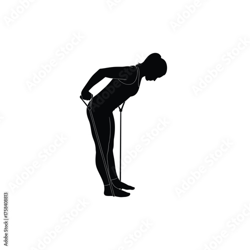 Silhouette of a woman performing a resistance band exercise bending over with hands on back