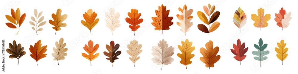 Fototapeta premium Stylized Minimal Graphic of Maple and Oak Leaves in Flat Design