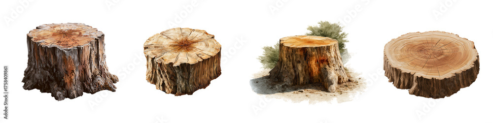 Fototapeta premium Soft Shadowed Tree Stumps in Forest Setting with Warm Tones