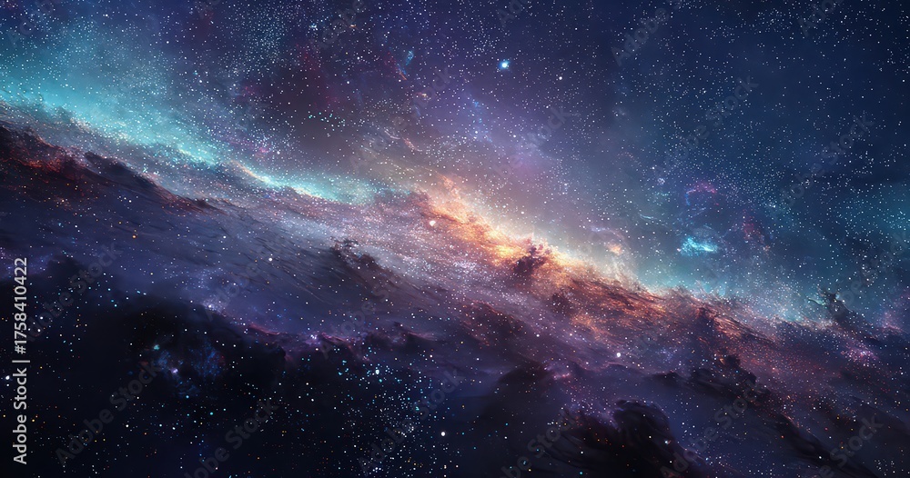 Fototapeta premium Vibrant Celestial Nebula Displaying Cosmic Dust and Brilliant Starfield in Deep Space