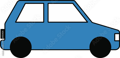 Blue compact car icon, simple vehicle silhouette for transport, travel and rental, flat vector illustration.