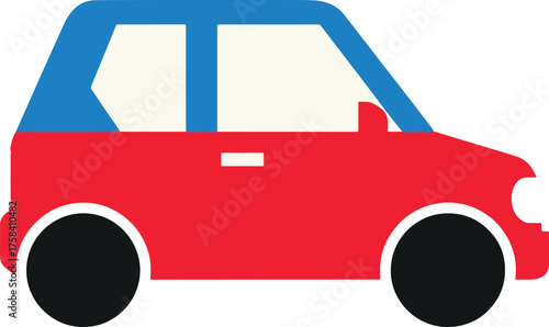 Blue compact car icon, simple vehicle silhouette for transport, travel and rental, flat vector illustration.
