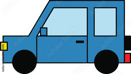 Blue compact car icon, simple vehicle silhouette for transport, travel and rental, flat vector illustration.