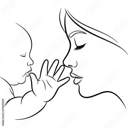 Line art symbolizing the deep emotion and love between a mother and her newborn. An artistic depiction of life's most precious moments. Ideal for a keepsake or family project.