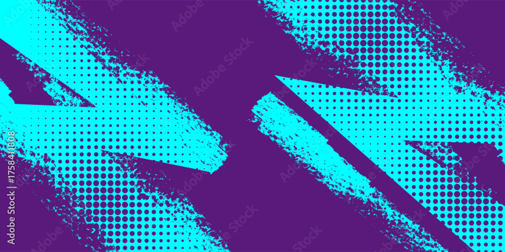 Fototapeta premium Abstract Sports Background with Blue and Purple Brush Texture and Halftone Effect. Grunge Background for Banner or Poster Design