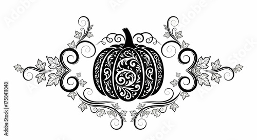 Ornamental Pumpkin Frame Vector Black & White