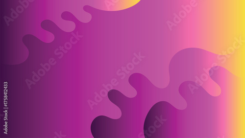Abstract flowing colorful shapes against a vibrant gradient background of purple and yellow stripes