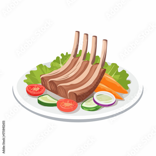 Grilled rack of lamb with vegetables