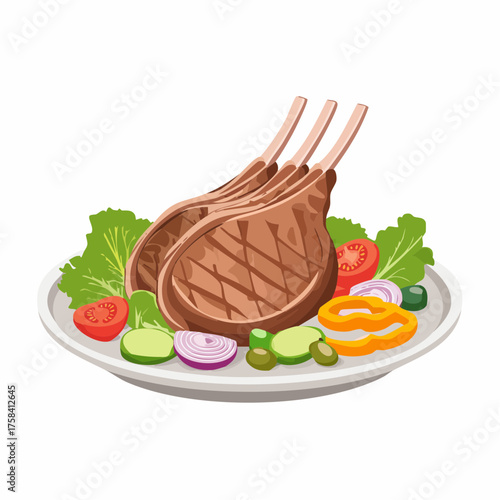 Grilled rack of lamb with vegetables