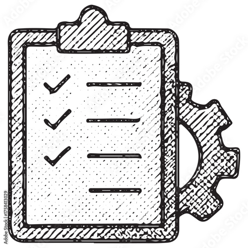 Hand-Drawn Checklist Gear Icon for Business Optimization