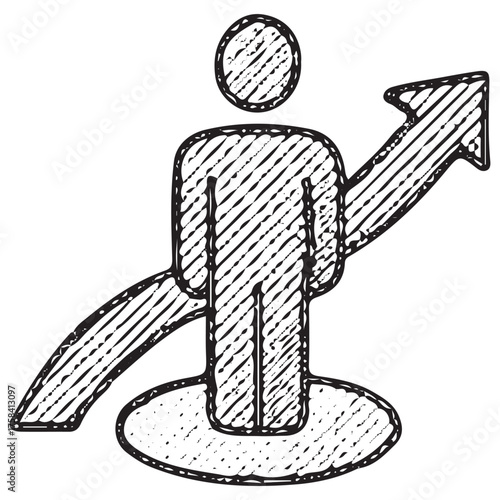 Hand-Drawn Person Growth Icon for Career Advancement