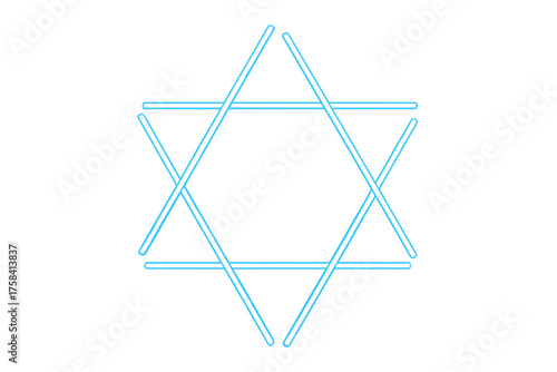 Neon blue Star of David symbol on white background  
