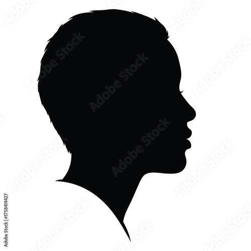 A silhouette of a person's head and shoulders in profile against a white background space