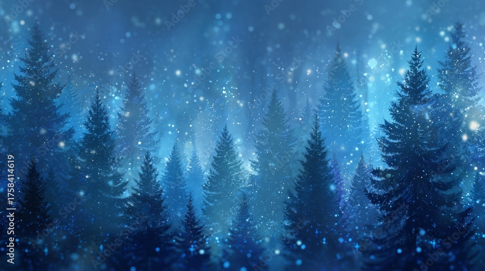 Fototapeta premium Winter landscape with snow falling in a serene forest during twilight hours
