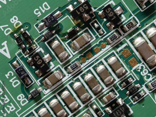 printed circuit Board with chips and radio components electronics