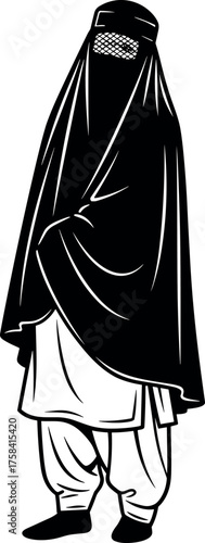 Afghan Woman in Burqa and Shalwar Kameez Vector Illustration