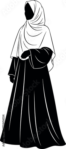 Elegant Muslim Woman Silhouette in Traditional Abaya - Vector Art