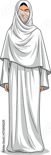 Woman in traditional Algerian Haik, clean vector illustration