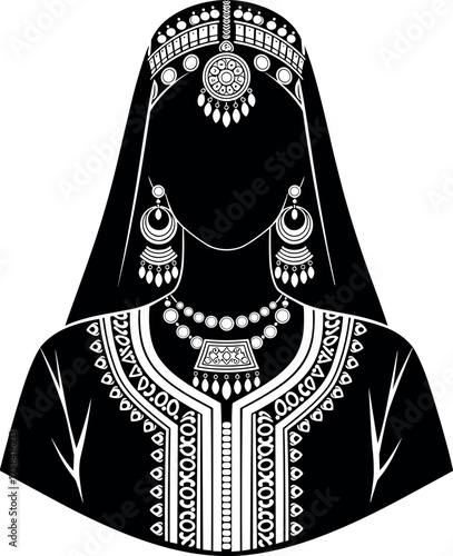 Vector illustration of Berber woman in traditional dress and jewelry