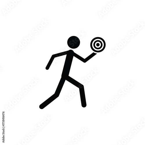 Stick figure running with target in hand representing goals and achievements in business