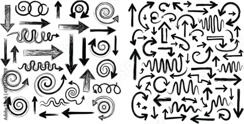 Collection of various hand drawn arrows in different directions and styles.