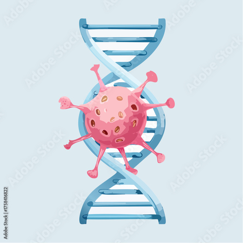 DNA strand and Cancer Cell Oncology Research Concept 3D rendering