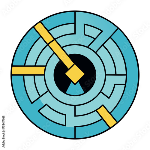 Vector business concept illustration: a compass with an arrow pointing to a target symbol