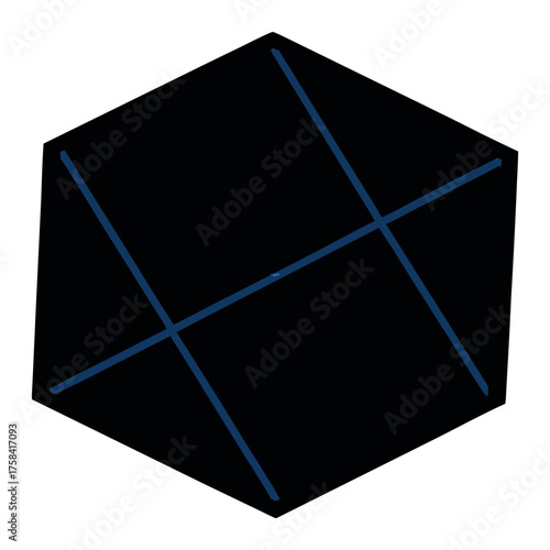 A black and white envelope and a cube are pictured alongside a blue envelope isolated on white, symbolizing mail, letter communication, and design