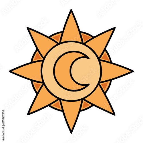 A colorful round sun vector icon illustration design symbol for summer light and weather