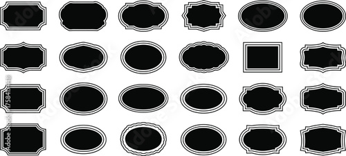 Vintage label frame collection, elegant black and white badge design set, retro decorative border templates for logo and packaging design