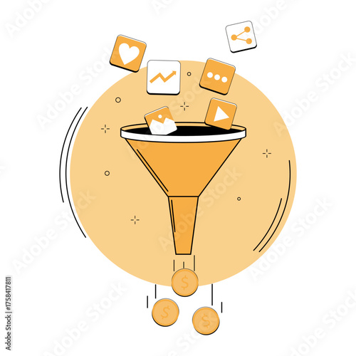 Digital Marketing Funnel and Content Monetization Concept, Converting Digital Content into Money, Lead Generation