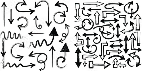 Collection of handdrawn arrow illustrations various directions and styles.