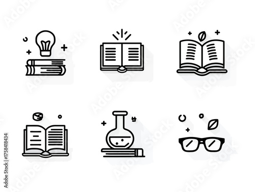 Minimalist Vector Icon Set for Education and Science Themes in Black and White Style